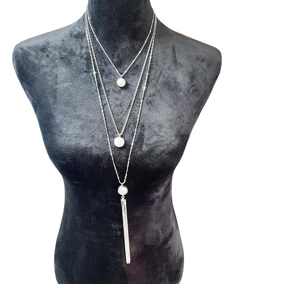 VERONESE Layered Necklace Silver Tone Baroque Pearl Pendant Tassel Chain Women - Picture 16 of 16